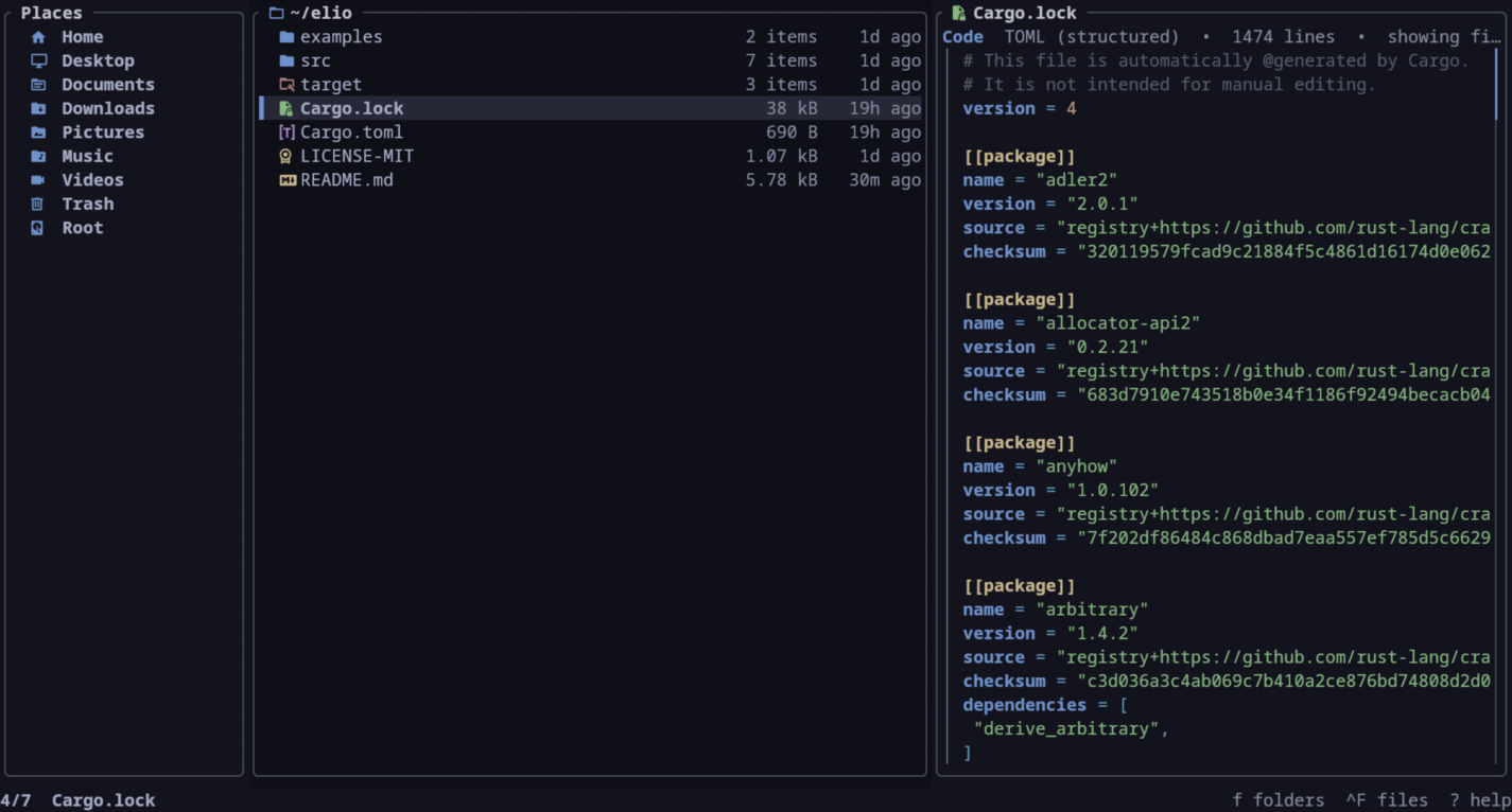 elio using the Catppuccin Mocha theme.