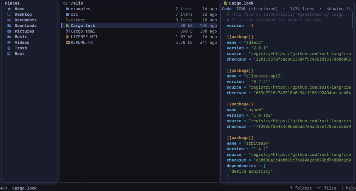 elio using the Tokyo Night theme.
